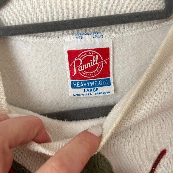 Vintage 90’s White Christmas Flower Poinsettia Red Embellished Size Large - Picture 2 of 6